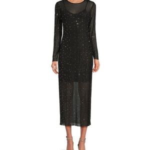 Gianni Bini Tilly Rhinestone Mesh Crew Neck Long Sleeve Dress size XL -NWT